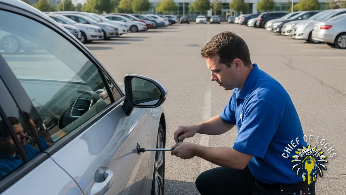 Locksmith opening a locked car in Indianapolis, Indiana