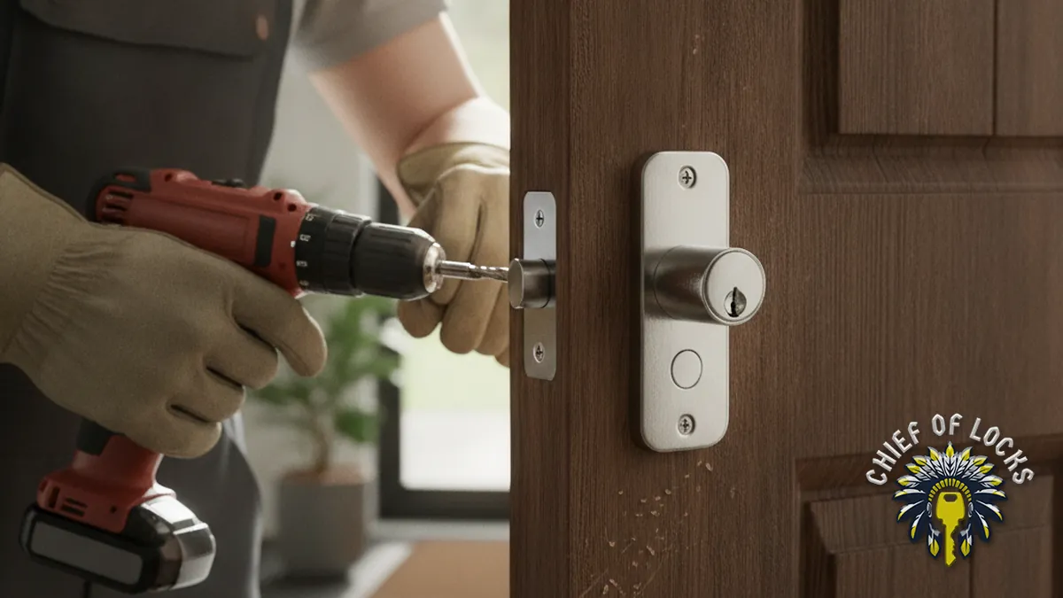 Installing a deadbolt on a front door in Indianapolis, Indiana