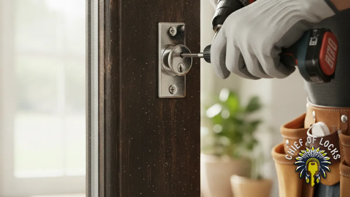 Installing a deadbolt on a front door in Indianapolis, Indiana