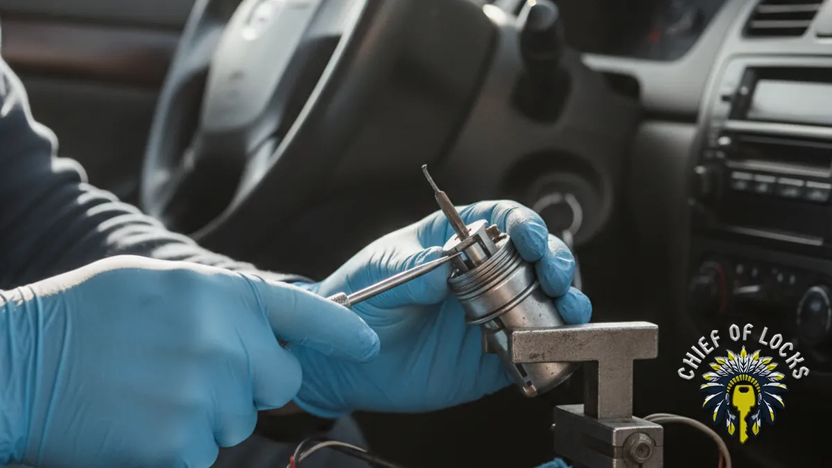 Locksmith repairing a car ignition in Indianapolis, Indiana