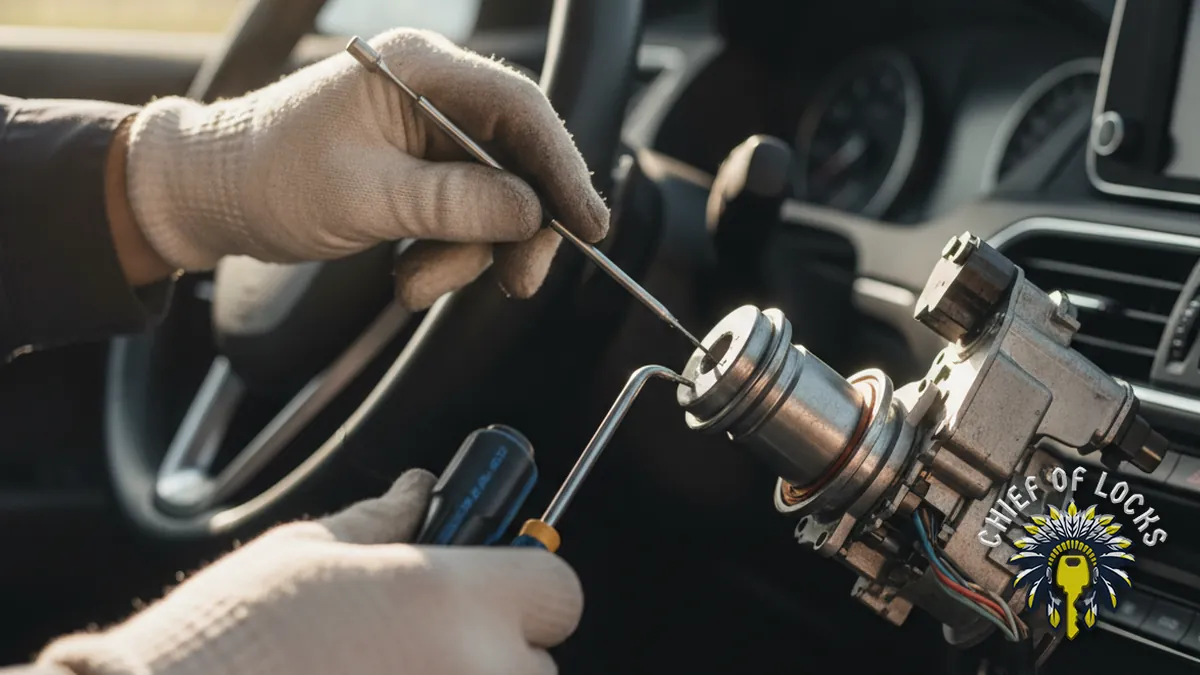 Locksmith repairing a car ignition in Indianapolis, Indiana