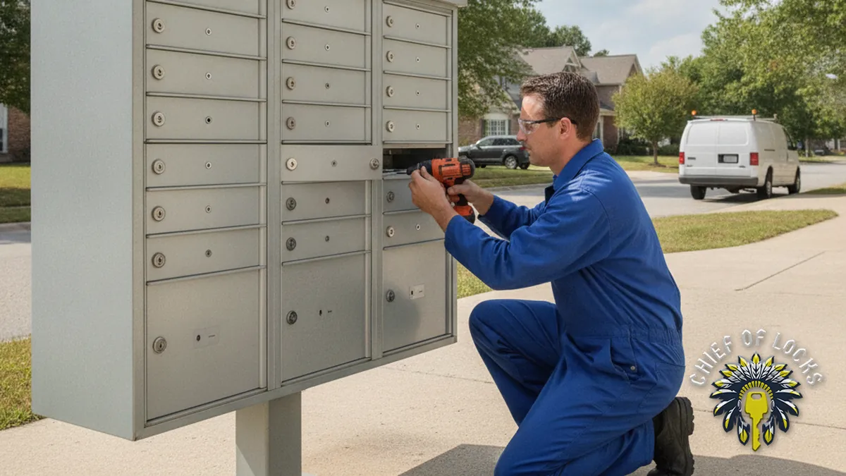 Locksmith replacing a mailbox lock in Indianapolis, Indiana