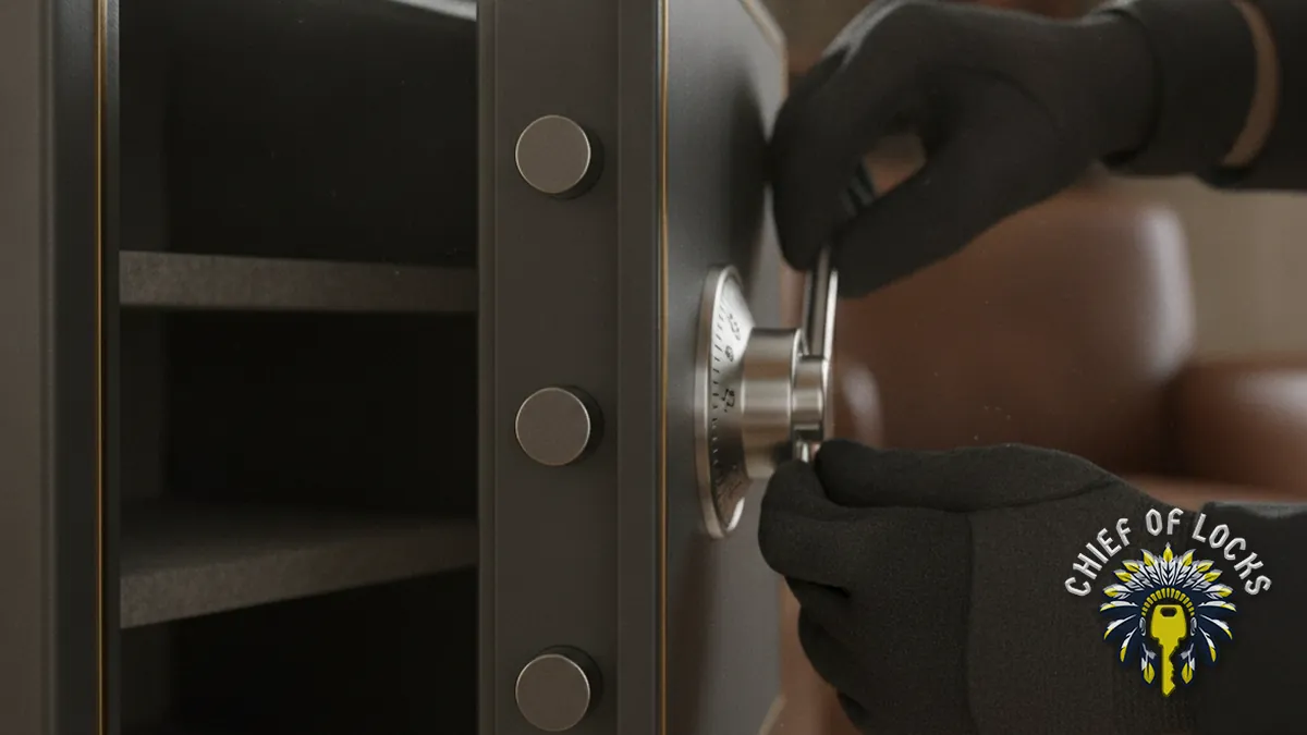 Locksmith opening a home safe in Indianapolis, Indiana
