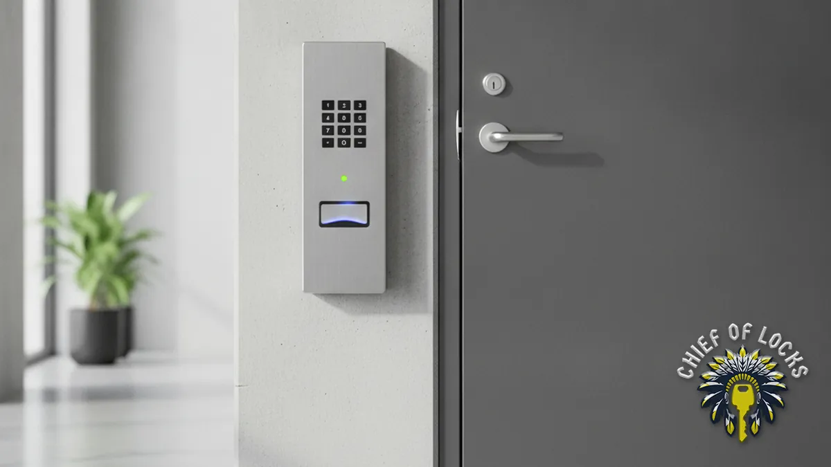 Access control keypad on a secure door in Indianapolis, Indiana