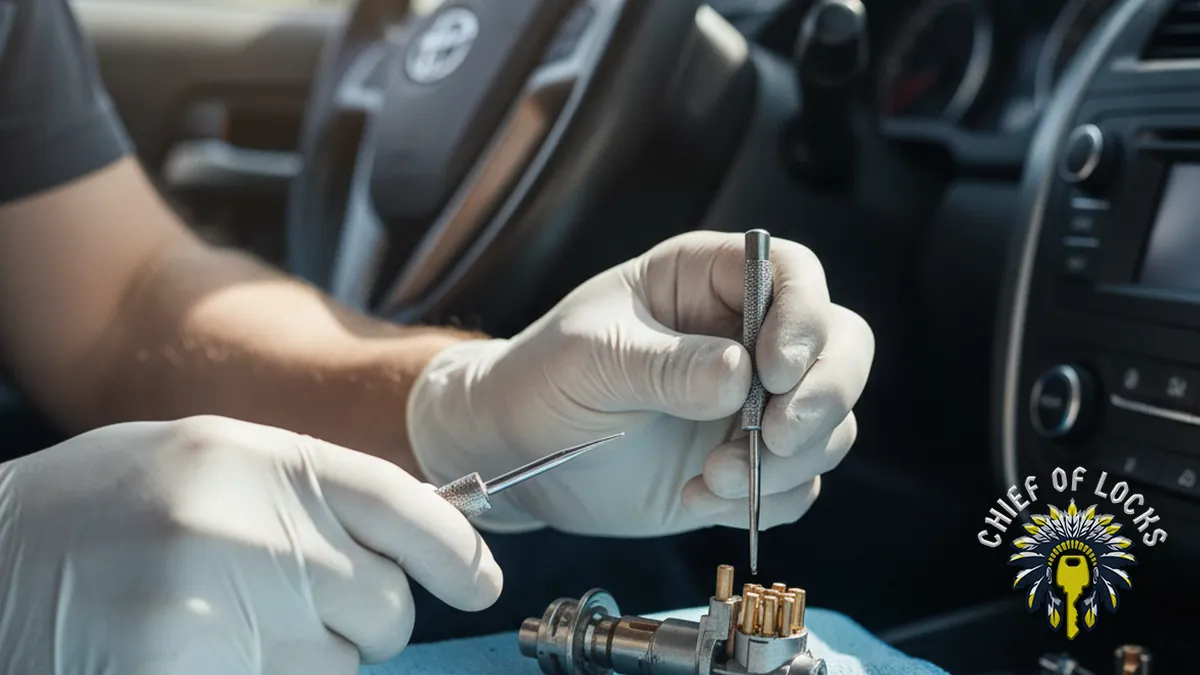 Locksmith repairing a car ignition in Indianapolis, Indiana