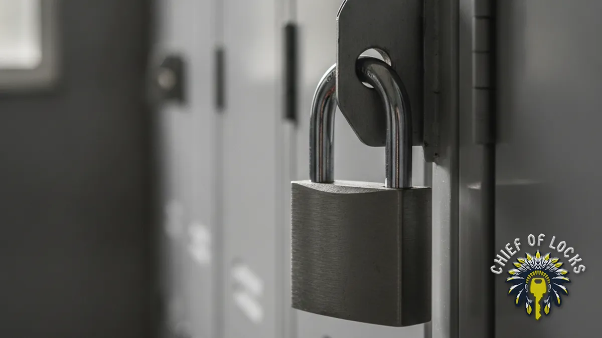 Padlock on a locker in Indianapolis, Indiana