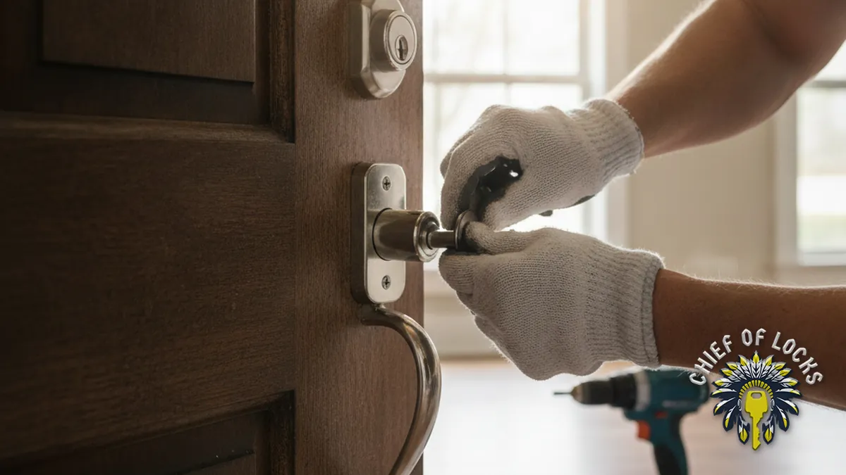 Installing a deadbolt on a front door in Indianapolis, Indiana