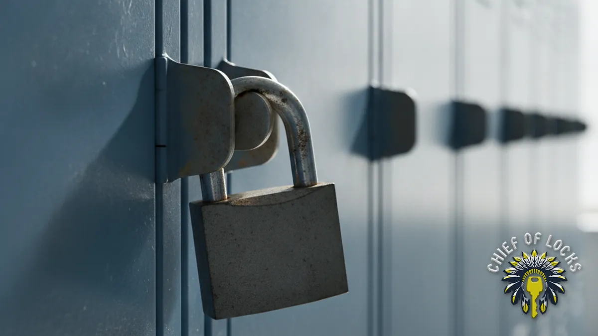 Padlock on a locker in Indianapolis, Indiana