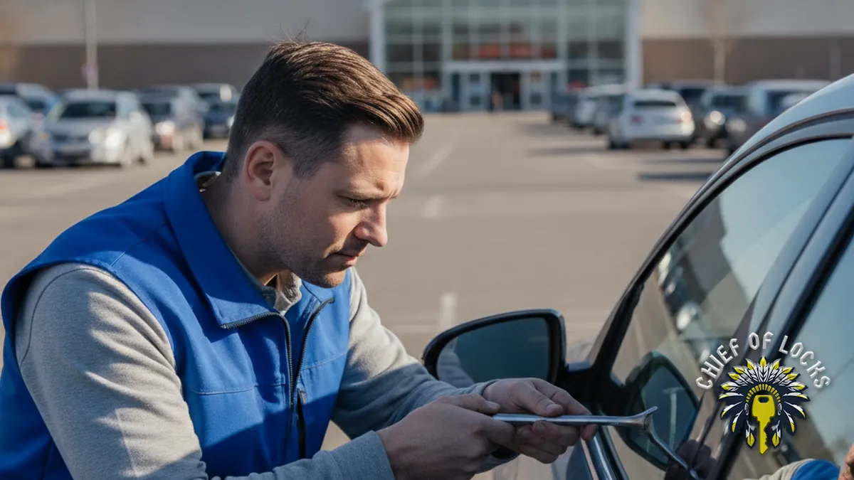 Locksmith opening a locked car in Indianapolis, Indiana