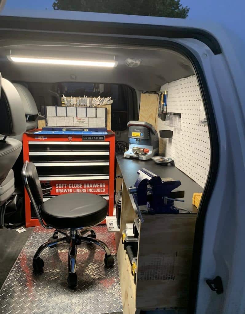 A mobile locksmith workspace